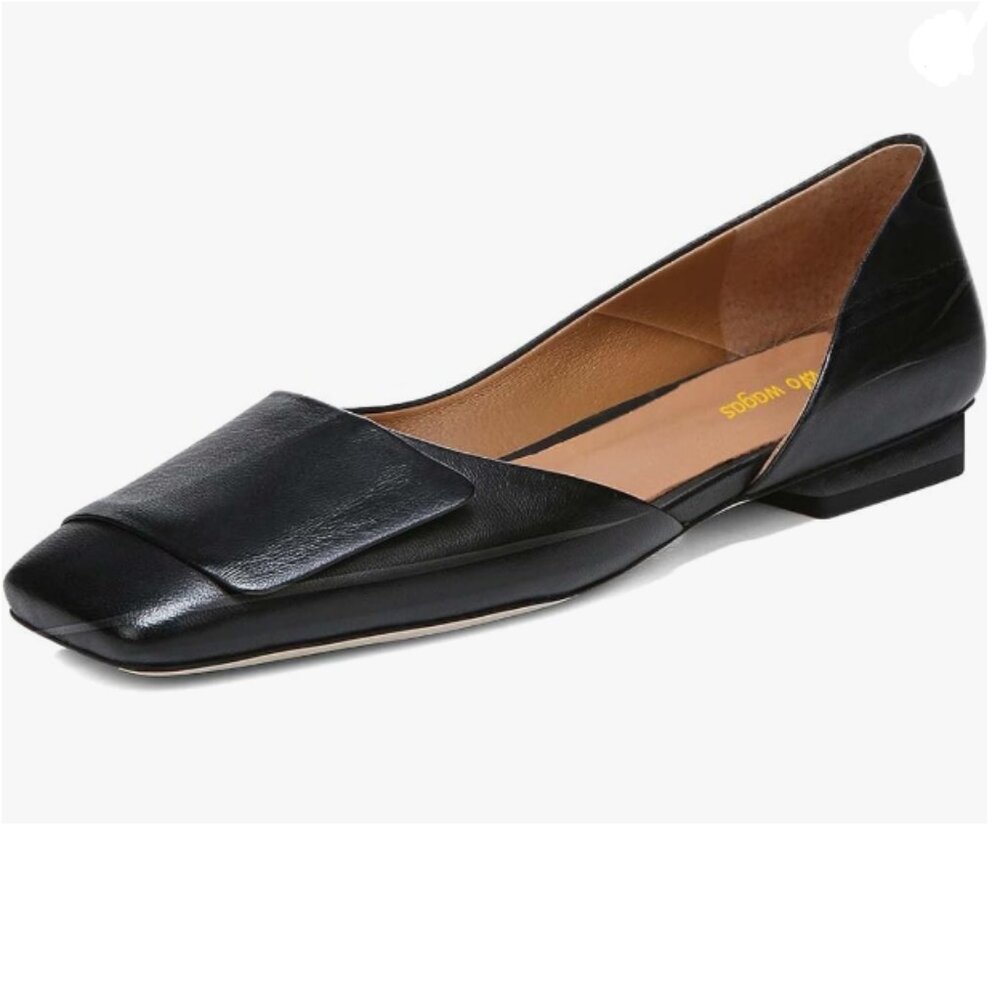Wo Wagas Black Pump Side Cut Block Low Heeled Square Toe Slip On Working Shoes